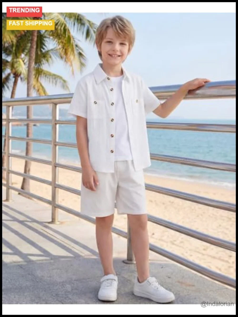 Boys Button Down Short Sleeve Shirt Cotton Collared Shirt with Pockets